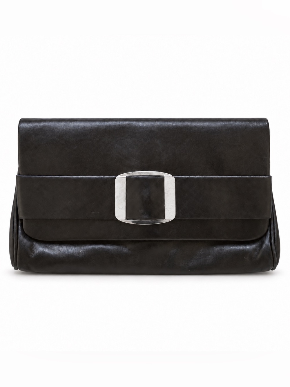 Vintage Y2K DESMO Italy Black Leather Silver Buckle Clutch